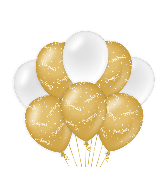 Ballons Glückwünsche Gold Weiß 30cm 6Stk