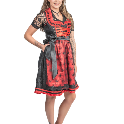 Schwarz Rotes Dirndlkleid Oktoberfest Damen 2 Stück