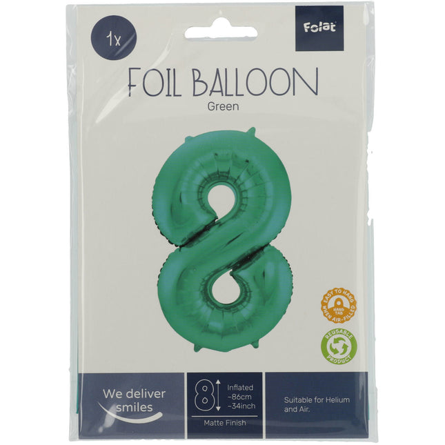 Folienballon Figur 8 Matt Grün XL 86cm leer