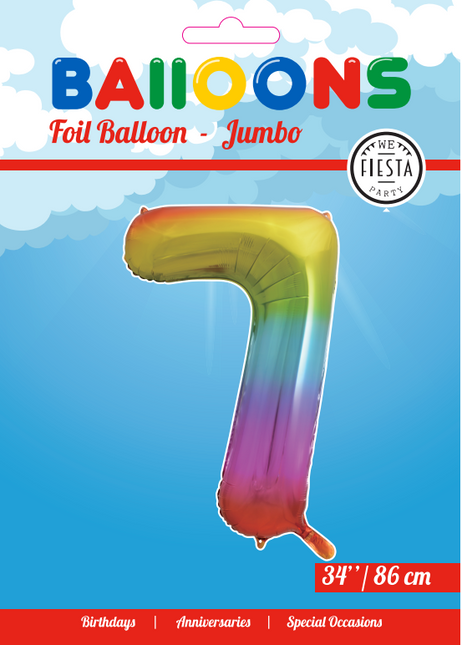 Folienballon Figur 7 Regenbogen XL 86cm leer