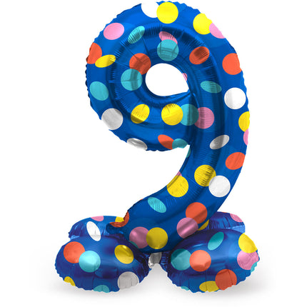 Nummer Ballon 9 Jahre Dots mit Standard leer 72cm