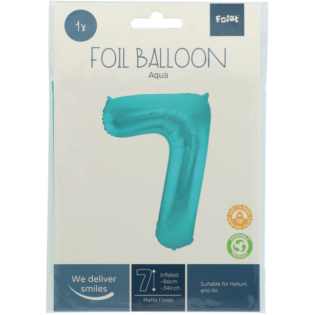Folienballon Figur 7 Pastell Mintgrün XL 86cm Leer