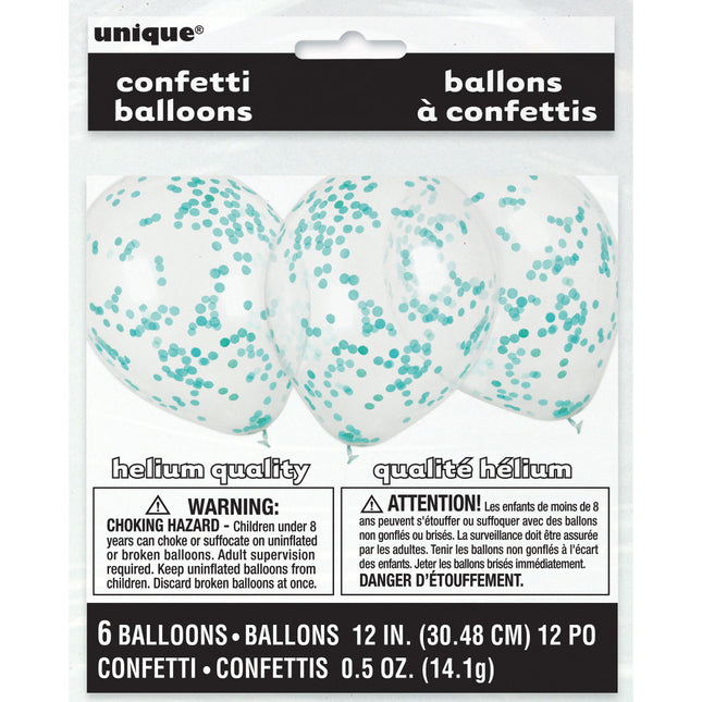 Konfetti Ballons Türkis 40cm 6Stk