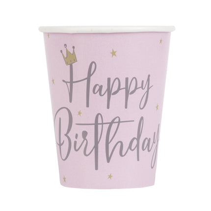 Happy Birthday Becher Krone Rosa 266ml 8 Stück