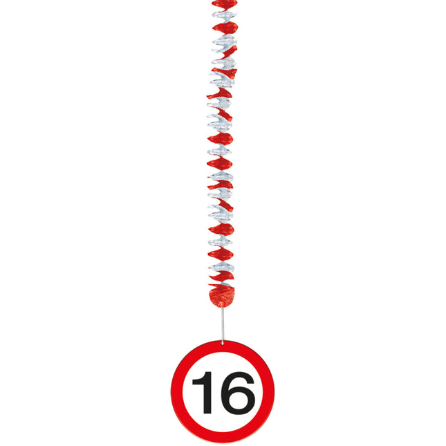 Hängende Dekoration 16 Jahre Verkehrszeichen 75cm 3pcs