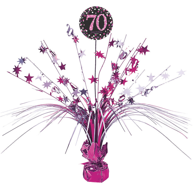 Tischdekoration 70 Jahre Happy Birthday Rosa 33cm