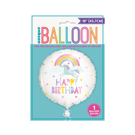 Heliumballon Happy Birthday Einhorn Weiß 45cm leer