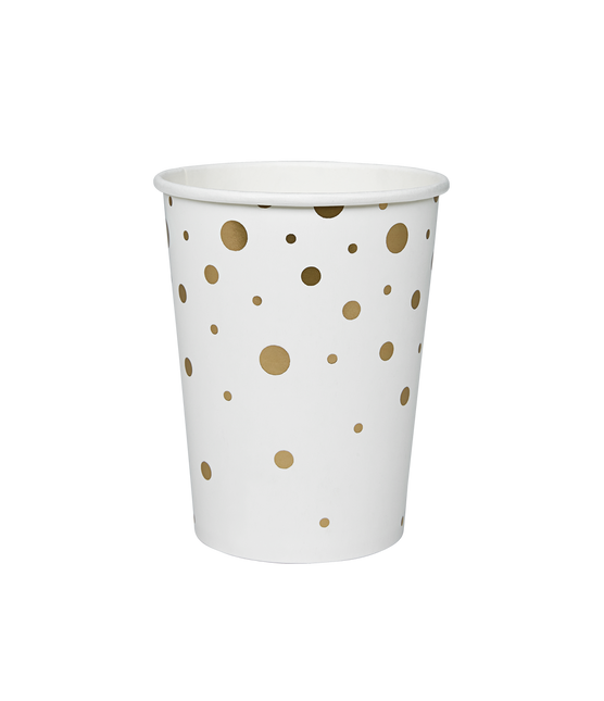 Becher Gold Dots Weiß 13cm 8Stk