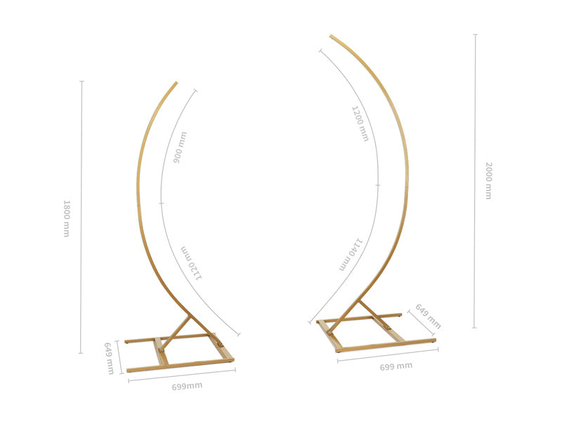 Ständer mit 2 Halbbögen, 200cm und 180cm - Set, Gold