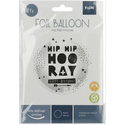 Heliumballon Hip Hip Hooray Schwarz Weiß Leer 45cm