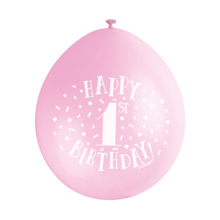 Ballons 1 Jahr Happy Birthday Rosa 28cm 10Stk