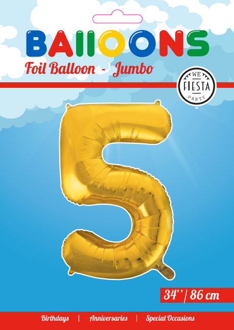 Folienballon Figur 5 Gold XL 86cm leer