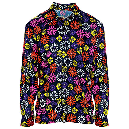 Disco 70S Bluse Lila Männer Blumen