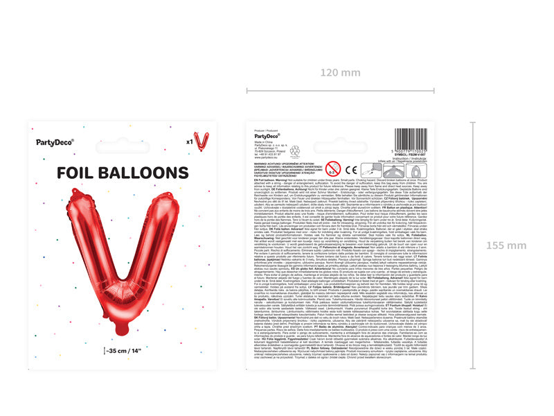 Folienballon Buchstabe V Rot Leer 35cm