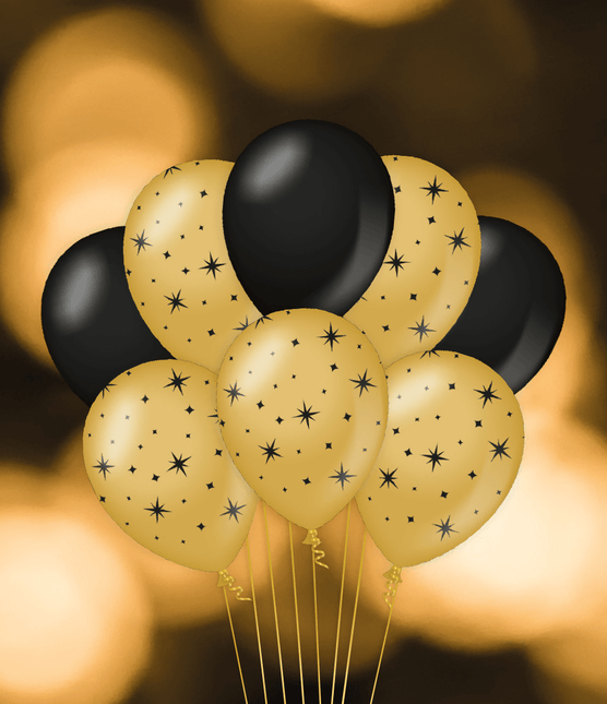 Gold Schwarze Ballons Sterne 30cm 6Stk