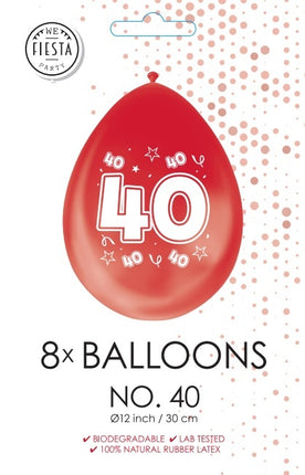 Rote Ballons 40 Jahre Metallisch Doppelseitig 30cm 8Stk.