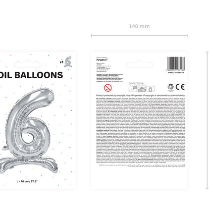 Folienballon Figur 6 Silber Standard Leer 70cm