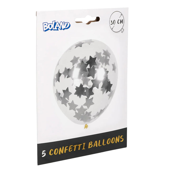 Stern Konfetti Ballons Silber 30cm 5Stk