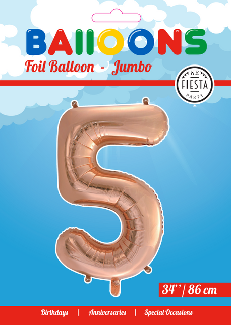 Folienballon Figur 5 Rose Gold XL 86cm leer