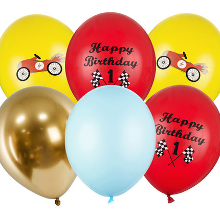 Luftballons Happy Birthday Race Mix 30cm 6 Stk.