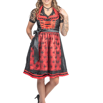 Schwarz Rotes Dirndlkleid Oktoberfest Damen 2 Stück