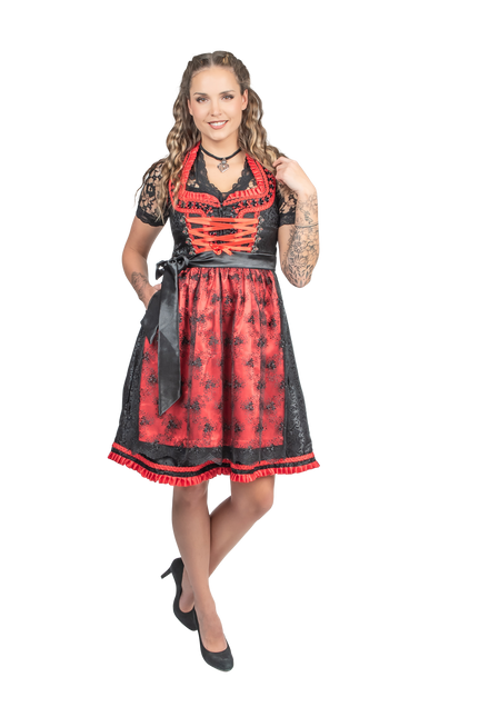 Schwarz Rotes Dirndlkleid Oktoberfest Damen 2 Stück