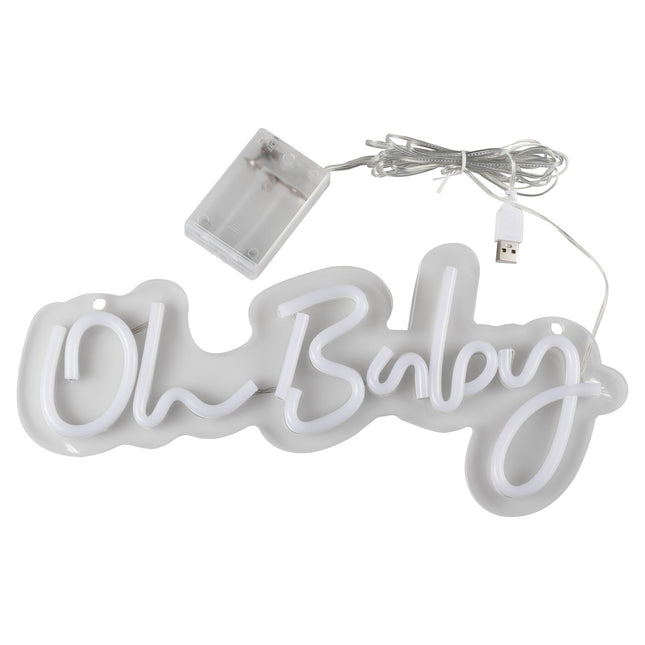 Weiße Neonlampe Oh Baby 34cm