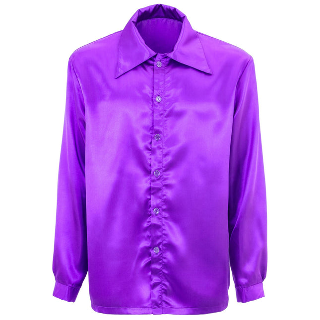 Disco 70S Bluse Lila Herren Satin