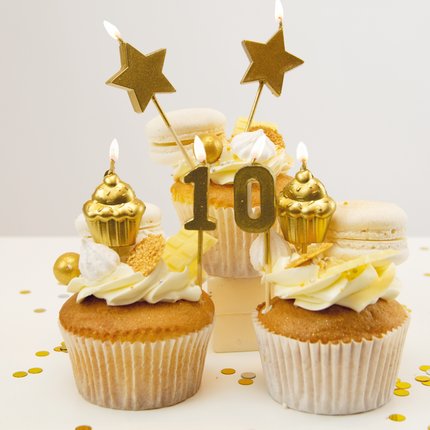 Kerzen 10 Jahre Cupcake Gold 17,5cm