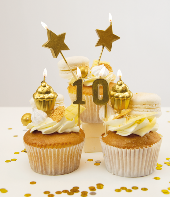 Kerzen 10 Jahre Cupcake Gold 17,5cm