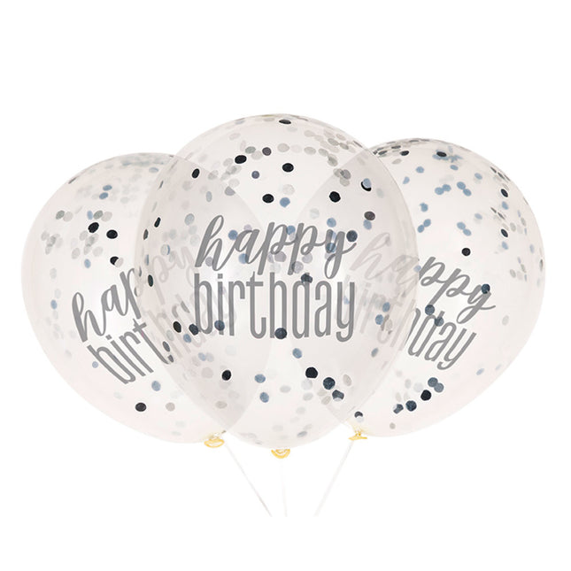 Happy Birthday Ballons Konfetti Schwarz 30cm 6Stk.