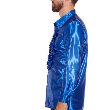 Disco Bluse Rüschen Blau