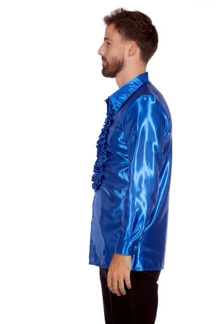 Disco Bluse Rüschen Blau