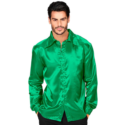 Disco 70S Bluse Grün Herren Satin