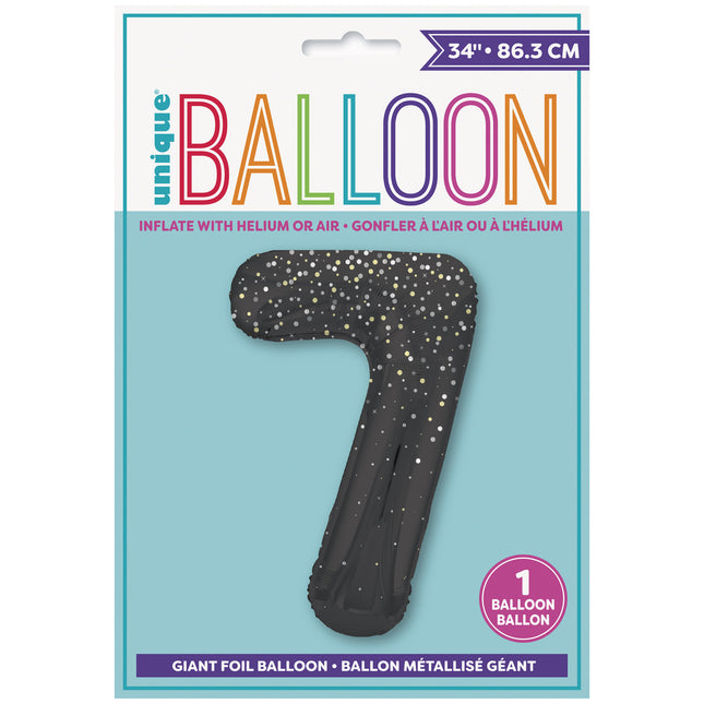 7 Jahre Figur Ballon Black Dots 86cm