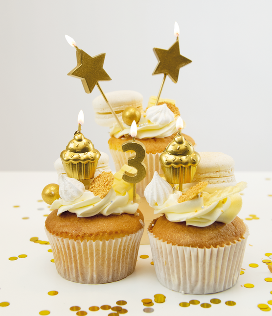 Kerzen 3 Jahre Cupcake Gold 17,5cm