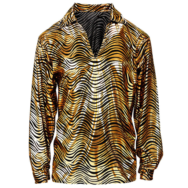 Disco 70S Shirt Gold Herren Tiger Print