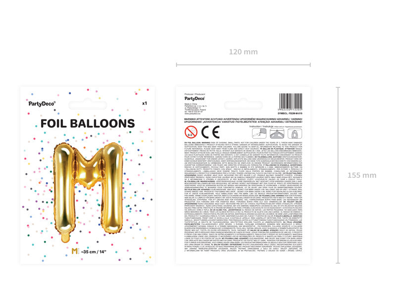 Folienballon Buchstabe M Gold Leer 35cm