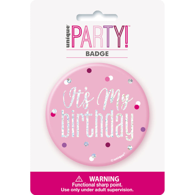 Button It's My Birthday Rosa 7,6cm