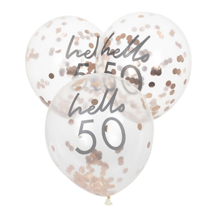 Rose Gold Konfetti Ballons 50 Jahre 30cm 5Stk