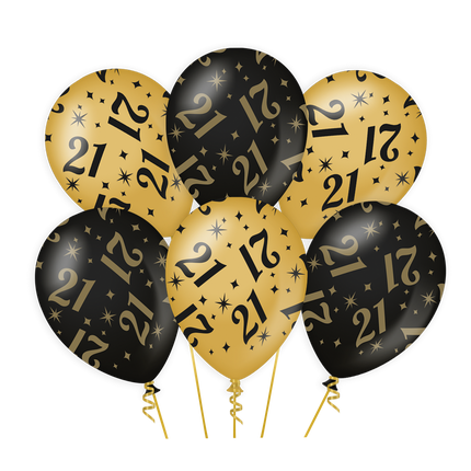 Ballons 21 Jahre Gold Schwarz 30cm 6Stk