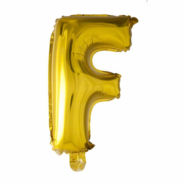 Folienballon Buchstabe F Gold 41cm mit Strohhalm