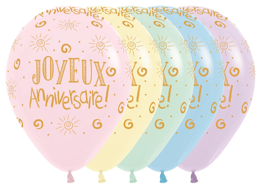 Ballons Joyeux Anniversaire Pastell Matte Mix 30cm 25pcs