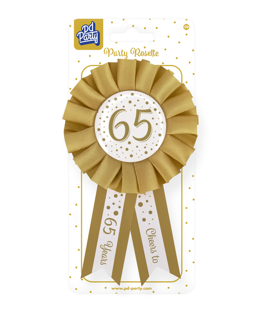 Rosette 65 Jahre Gold Weiß 14cm