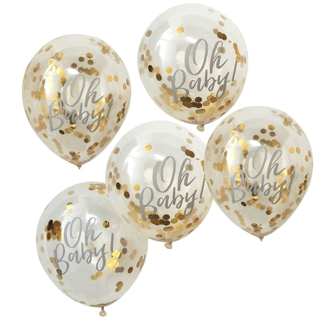 Gold Konfetti Ballons Oh Baby 30cm 5Stück