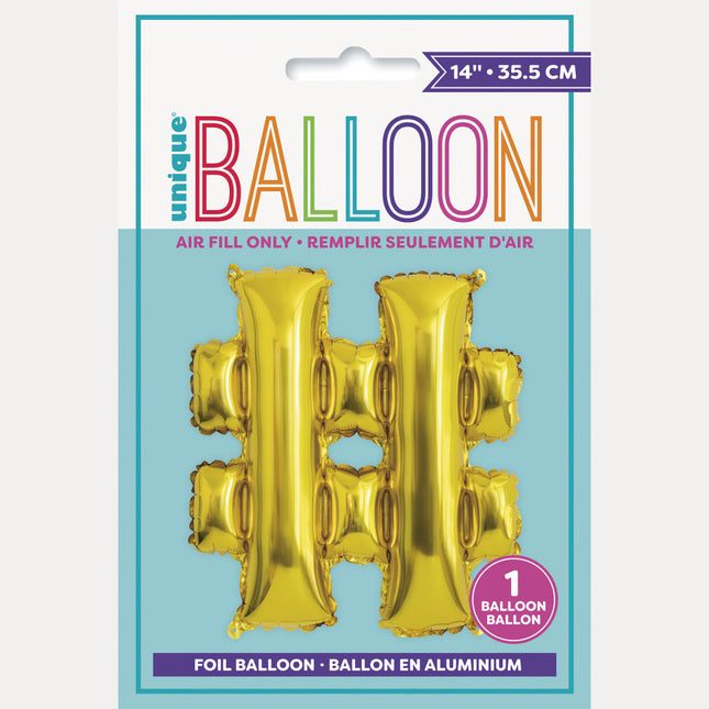 Folienballon Hashtag Gold Leer 15.2cm