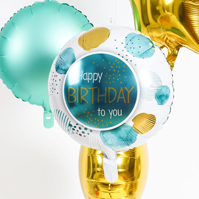 Heliumballon Happy Birthday Blau Gold Leer 45cm