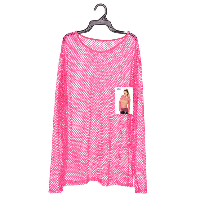 Neonpinkes Fischnetz-Shirt M/L