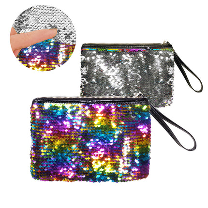 Handtasche Glitter Reversible Regenbogen Silber 20cm