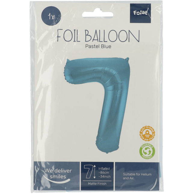 Folienballon Figur 7 Pastellblau XL 86cm leer